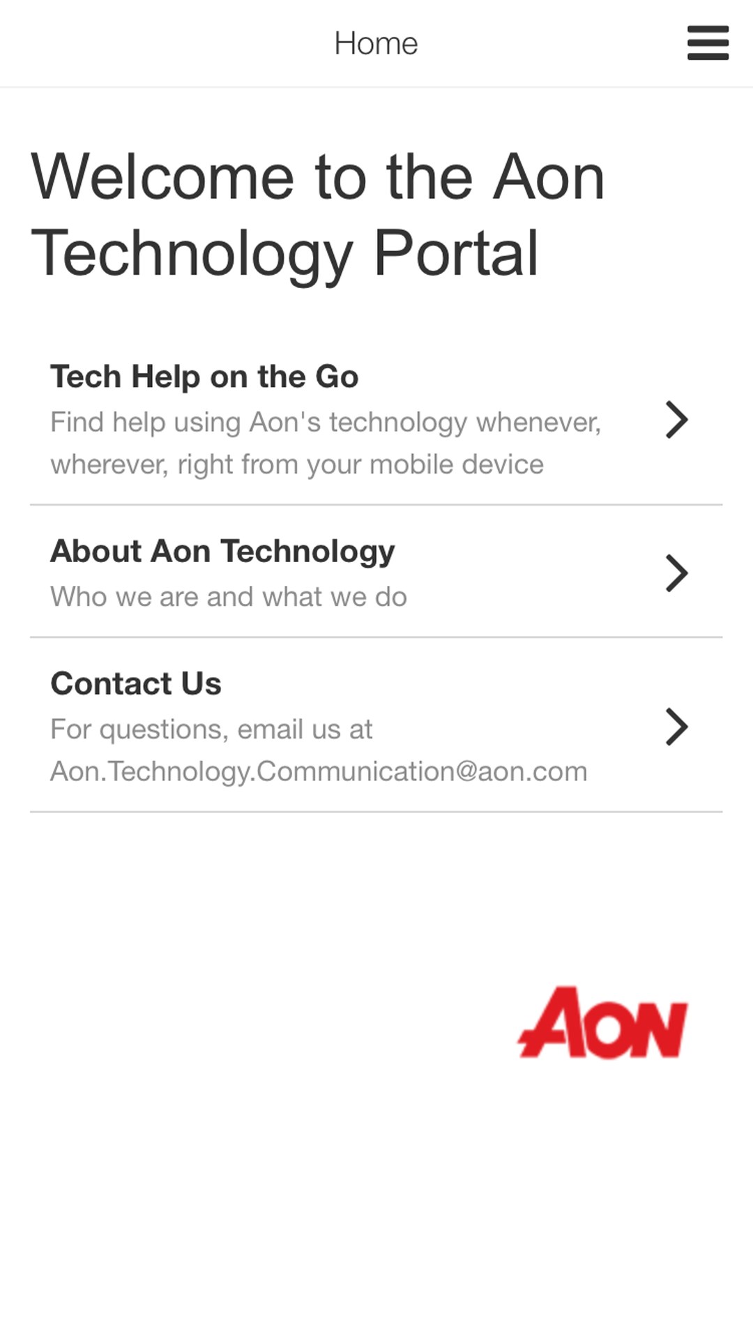 Aon Technology Portal screenshot