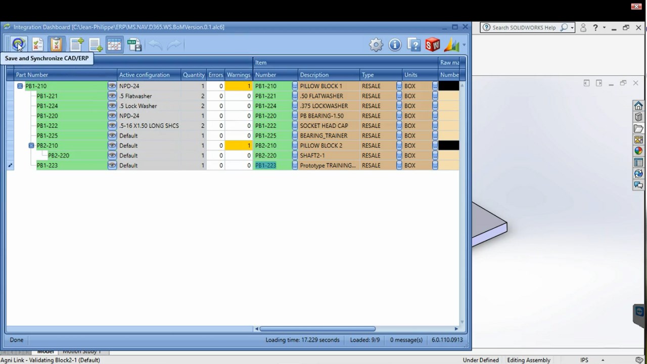 Snapshot 1 of ERP Link for Solidworks, Autodesk, Siemens, PTC, EPLAN