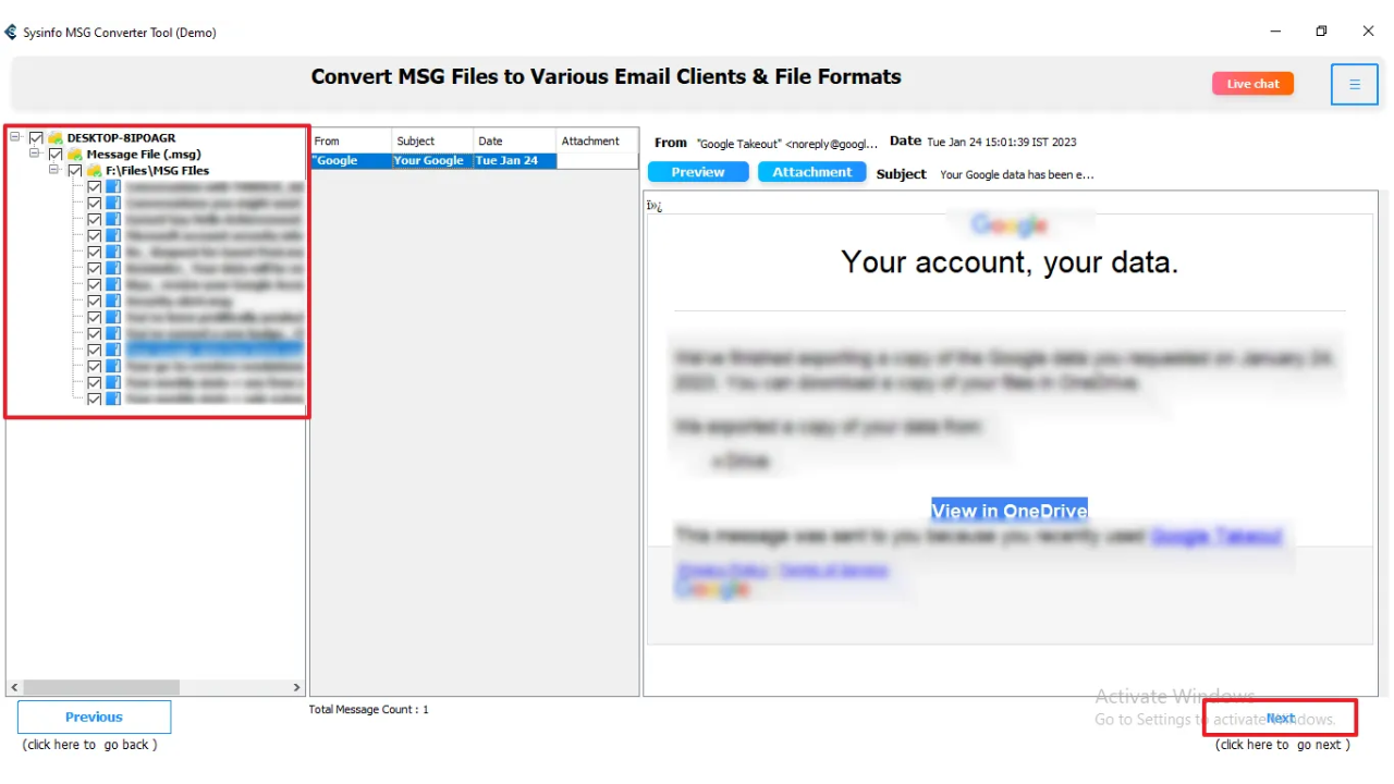 Snapshot 3 of Sysinfo MSG to EML Converter