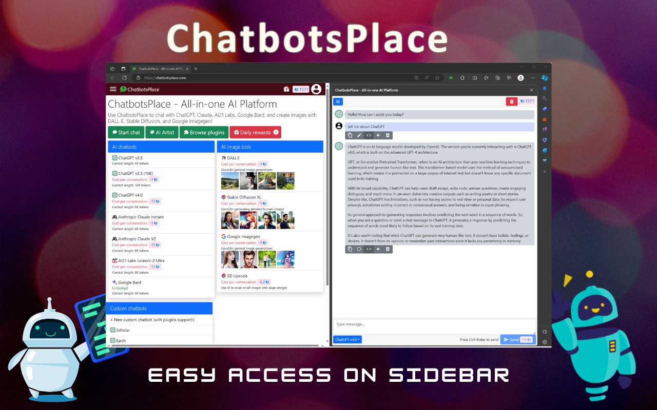 ChatbotsPlace - ChatGPT on the sidebar