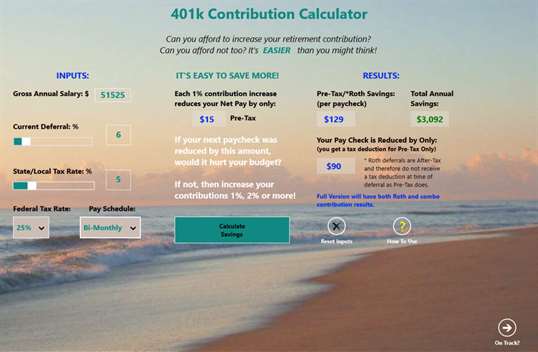 401K Contribution Calculator screenshot 2
