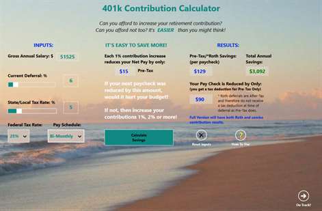401K Contribution Calculator Screenshots 2