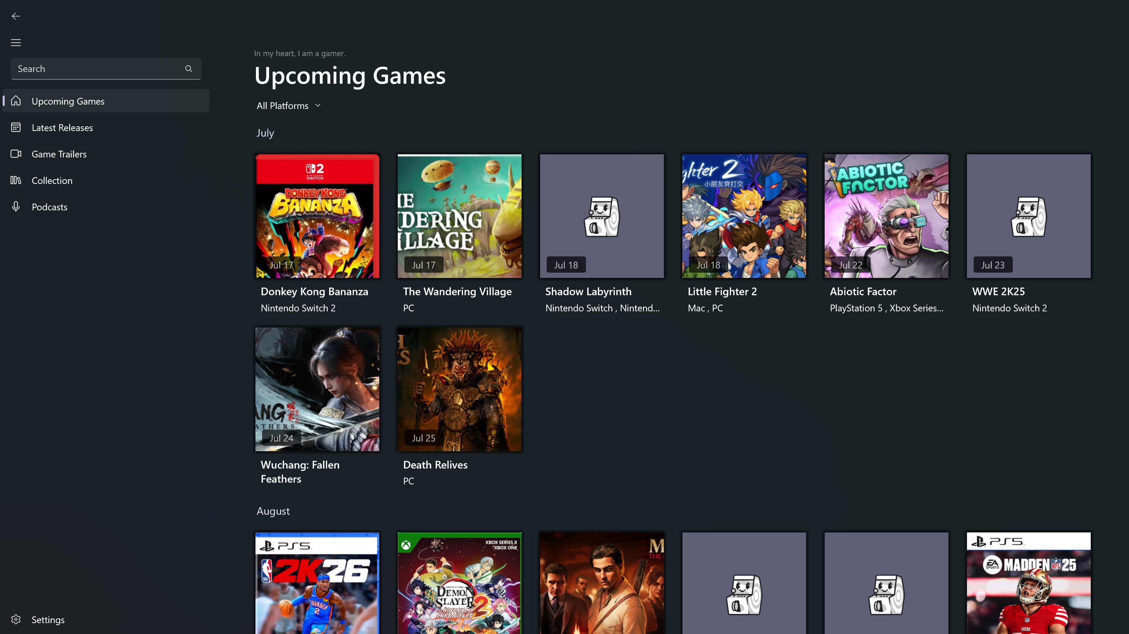 Game Calendar screenshot