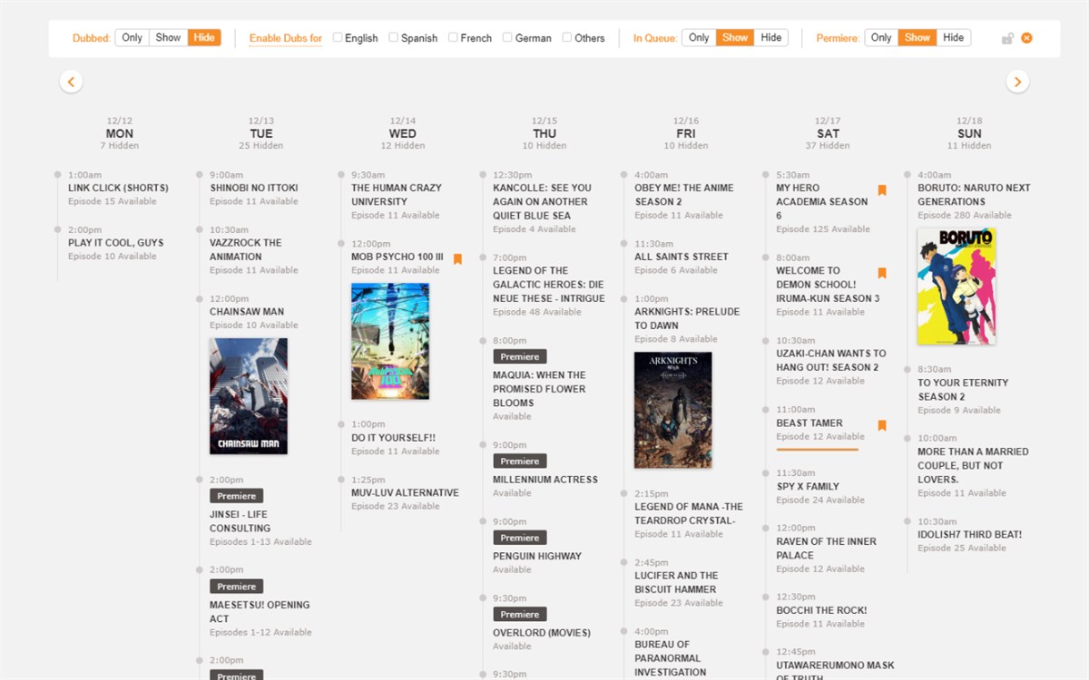 Release Calendar Filter for Crunchyroll
