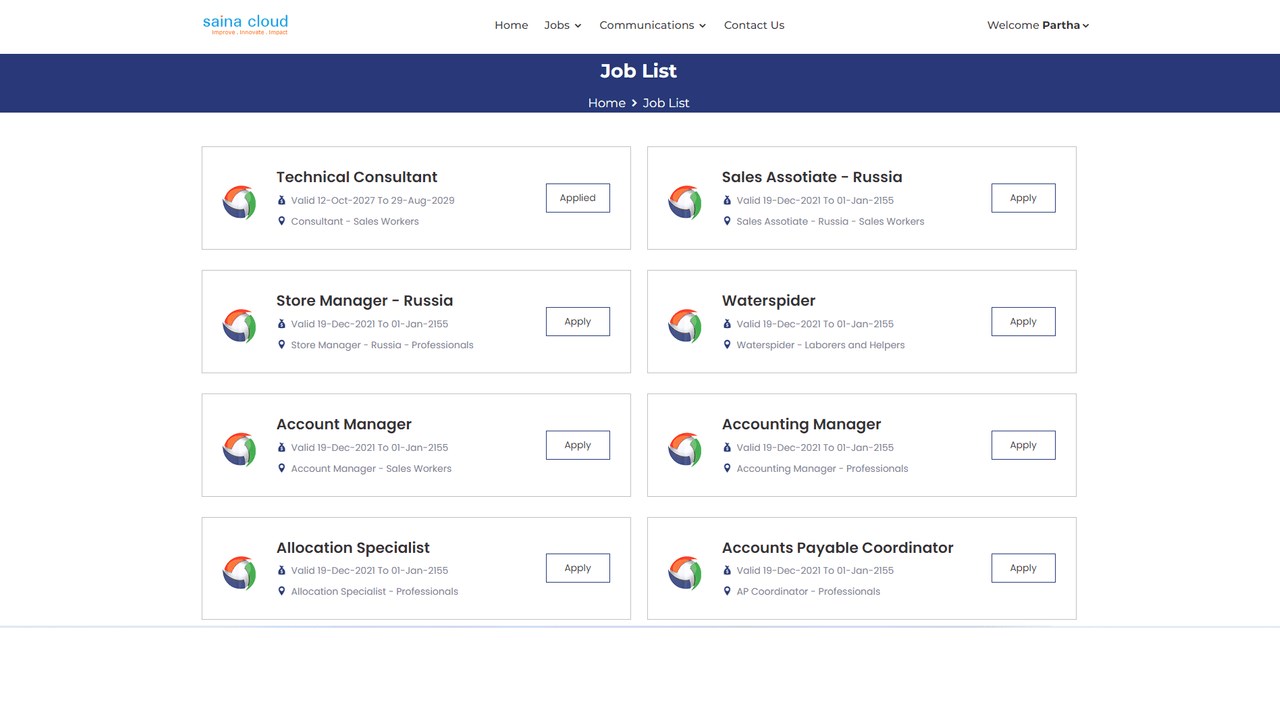 Snapshot 2 of HR Applicant portal integrated with Dynamics 365 Operations
