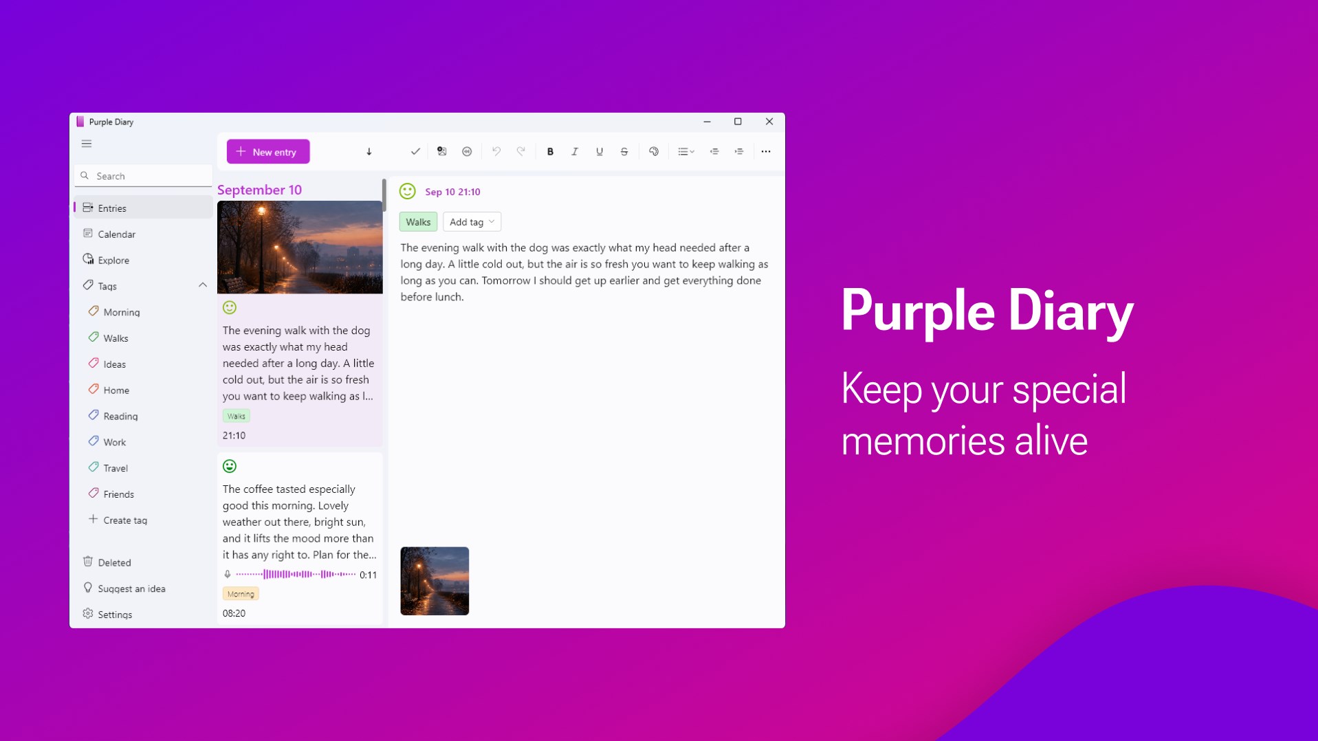 Purple Diary: personal journal screenshot