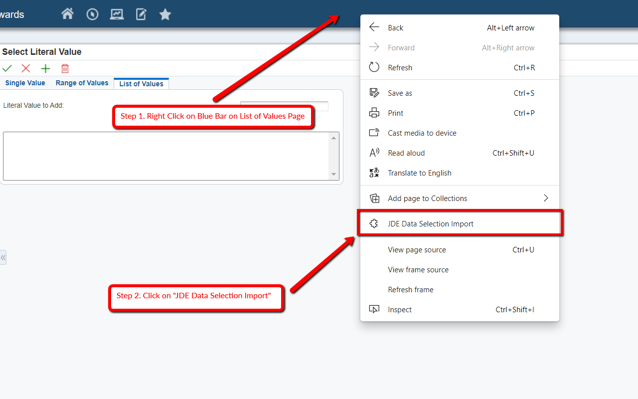 JDE Data Selection Import Tool