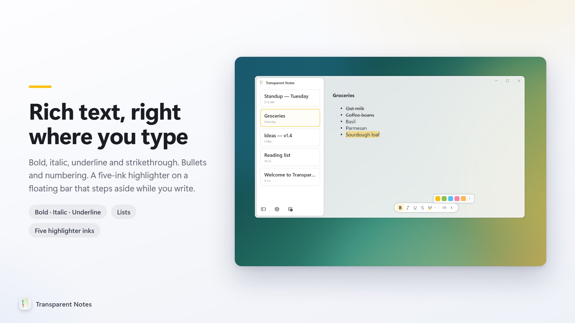 Transparent Notes screenshot
