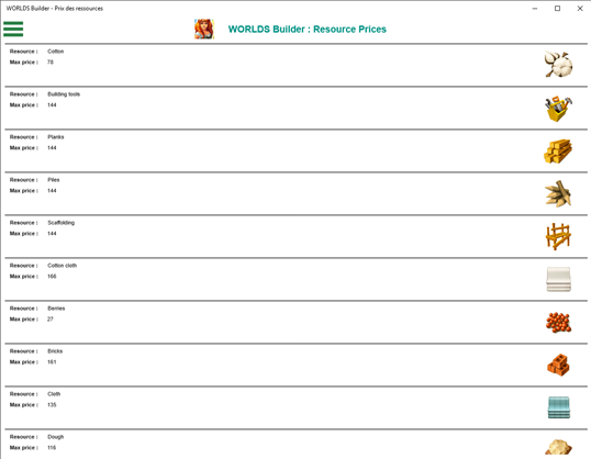 WORLDS Builder : Resource Prices screenshot 2
