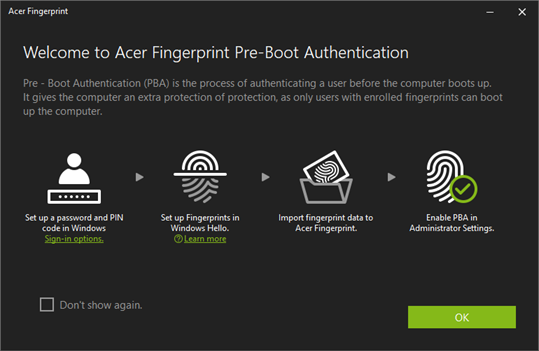 Acer Fingerprint PBA screenshot 1