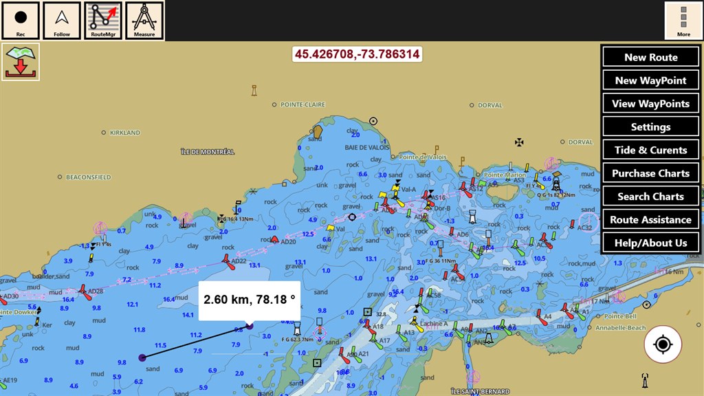 Lake Erie nautical chart and water depth map