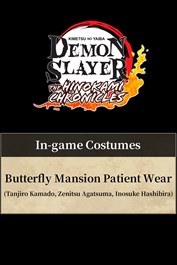 "Butterfly Mansion Patient Wear”-kostymer i spelet (Tanjiro Kamado, Zenitsu Agatsuma, Inosuke Hashibira)
