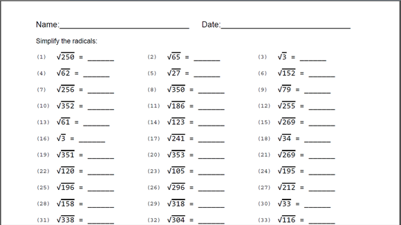 Printables Simplifying Radicals Worksheet worksheet simplifying radicals davezan davezan