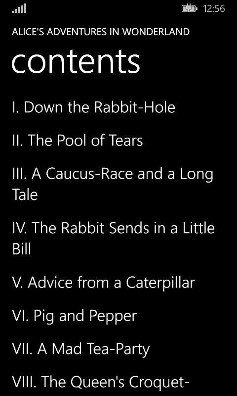 Book's table of contents.