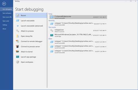 Screenshot: Easily start new debugger sessions on targets you debug frequently.