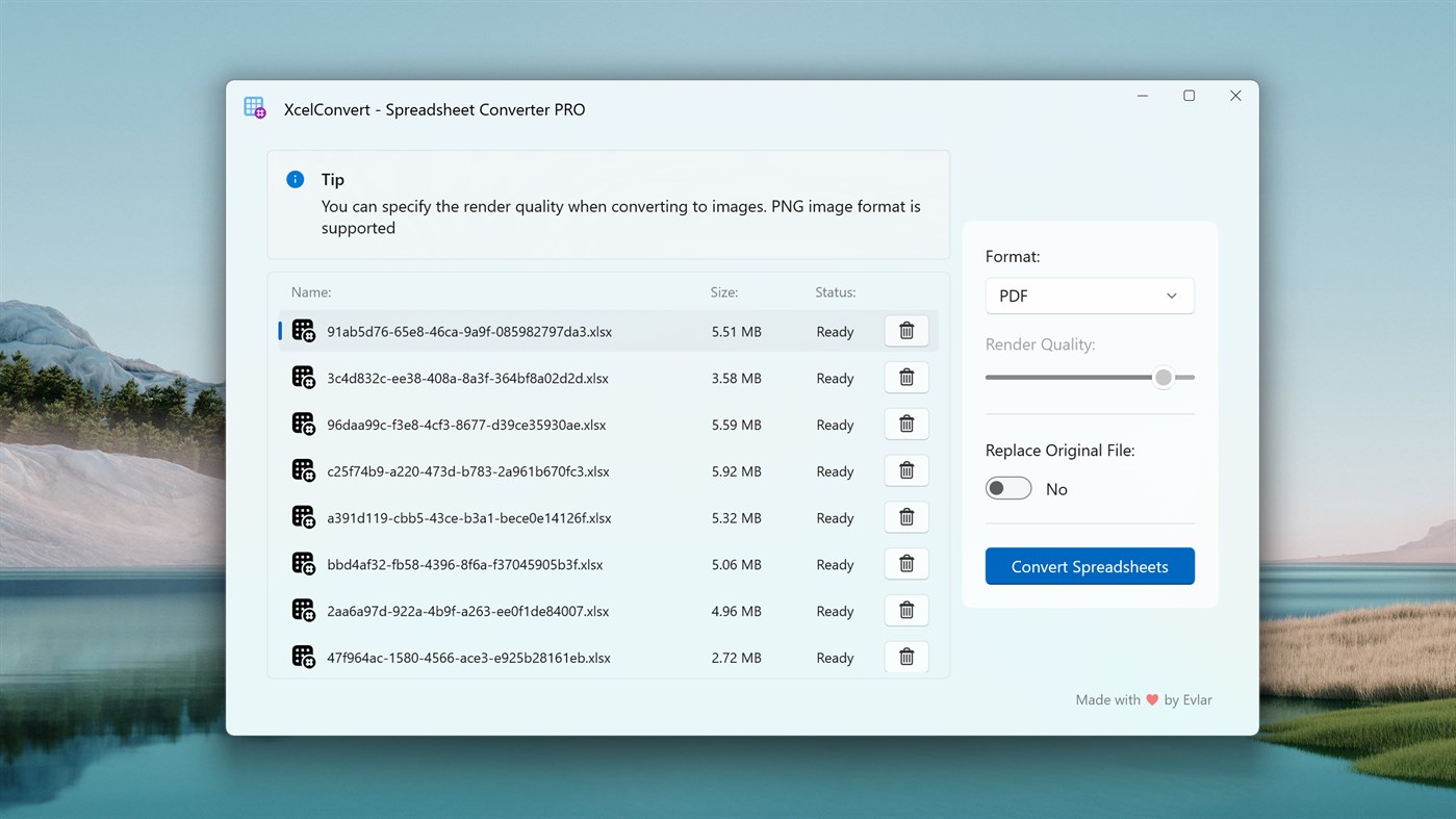 #1. XcelConvert - Spreadsheet Converter PRO (Windows) By: Evlar