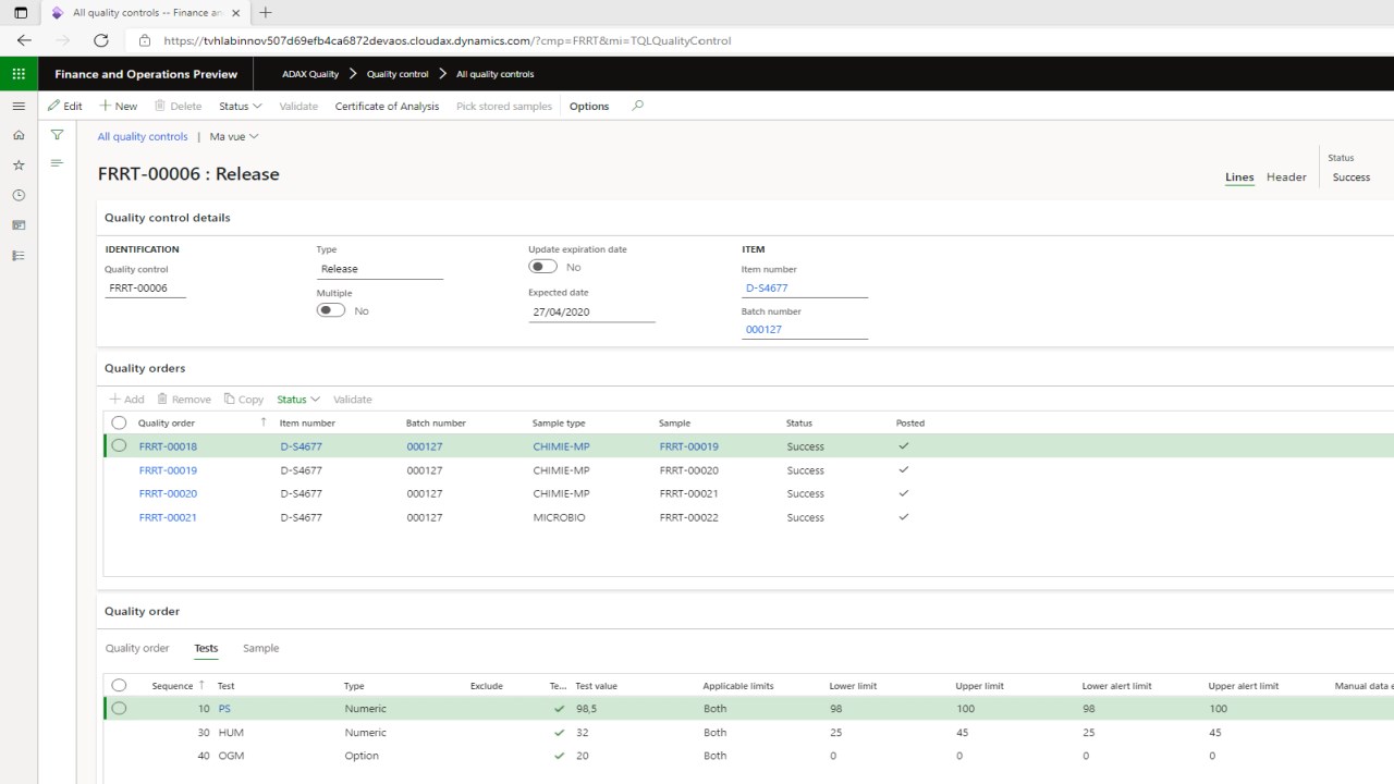 Snapshot 3 of ADAX Life Science for D365 for Finance & Operations