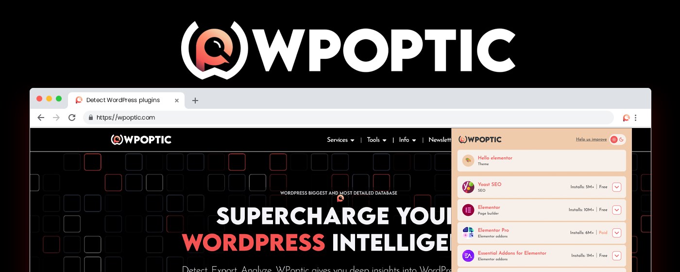 WPoptic - Detect WordPress plugins and theme instant on websites