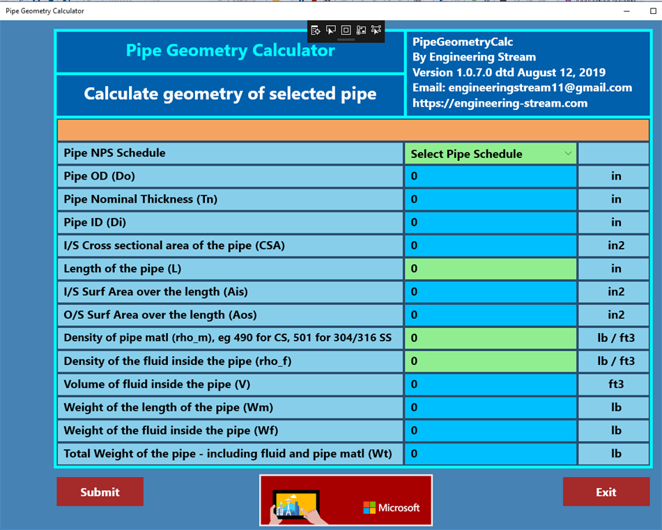 Pipe Geometry Calculator (Windows) 由: Engineering-Stream