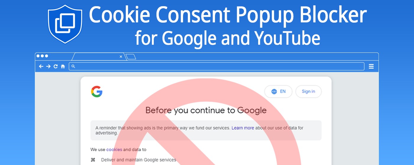 Cookie Consent Popup Blocker: Google, YouTube marquee promo image