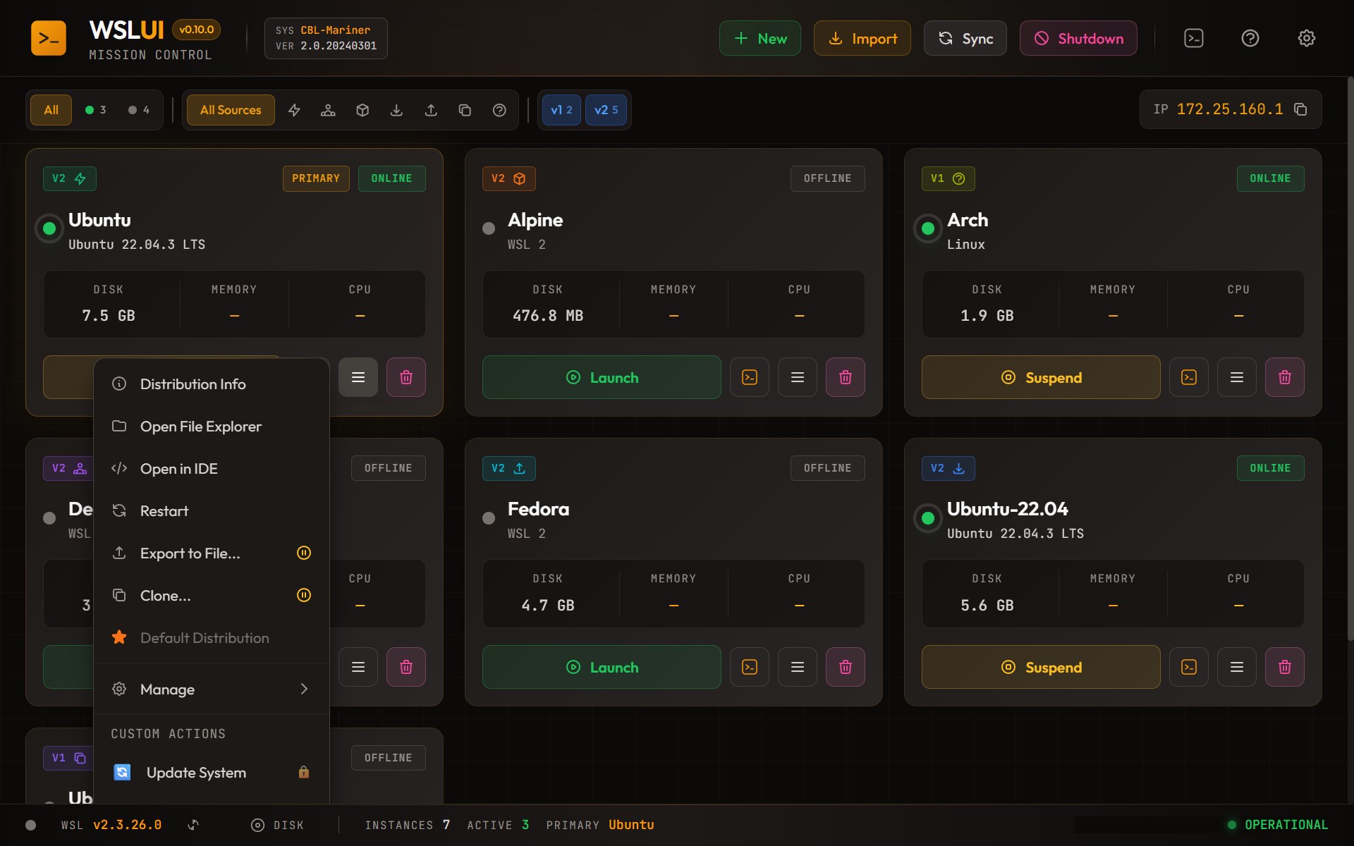 WSL UI screenshot