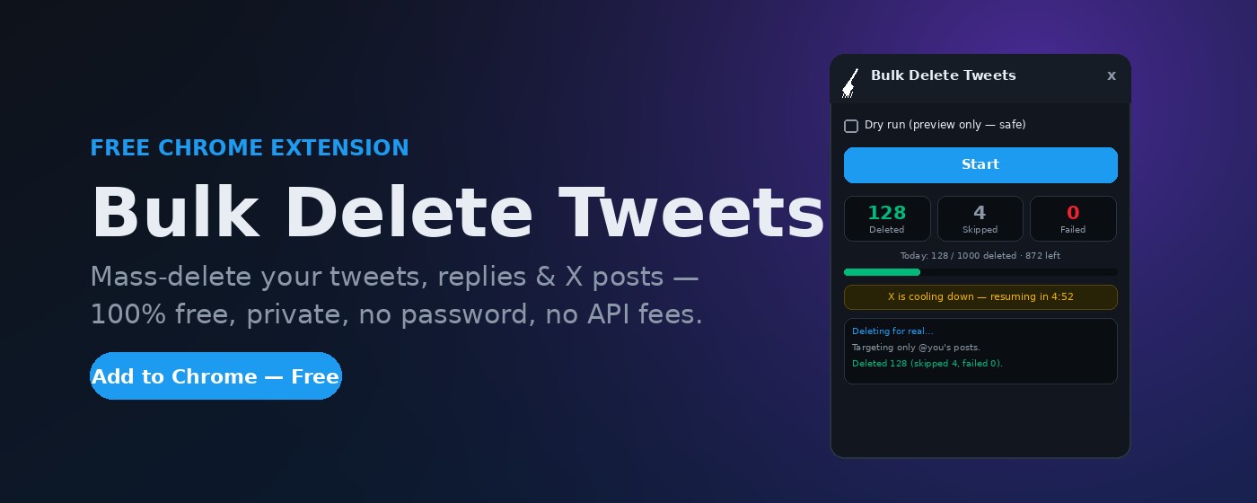 Bulk Delete Tweets — Free X (Twitter) Post Cleaner