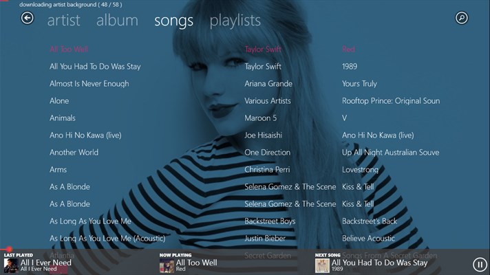 Screenshot: All songs screen
