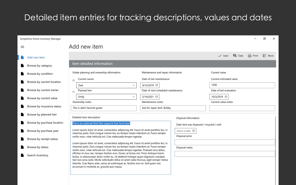 #2. SimpleOne Home Inventory Manager (Windows) By: Aidaluu Inc.