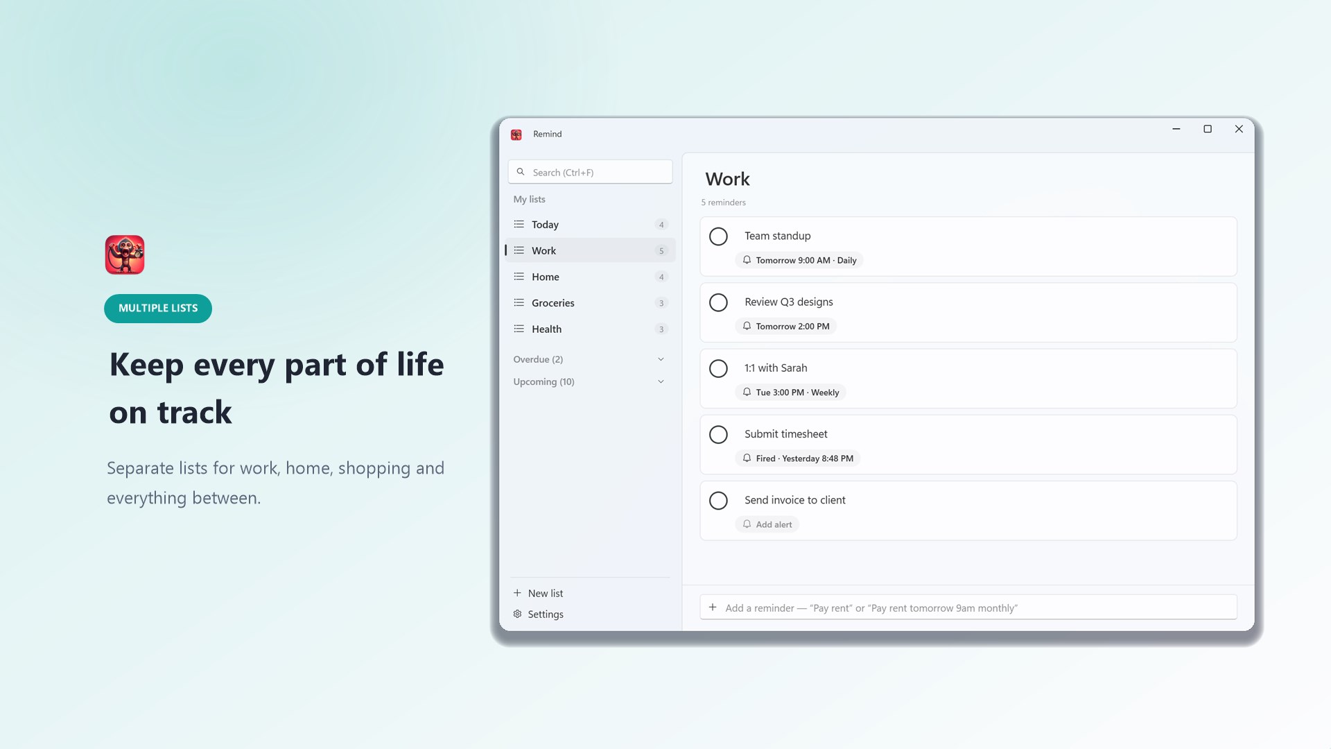 Reminders - todo tasks screenshot