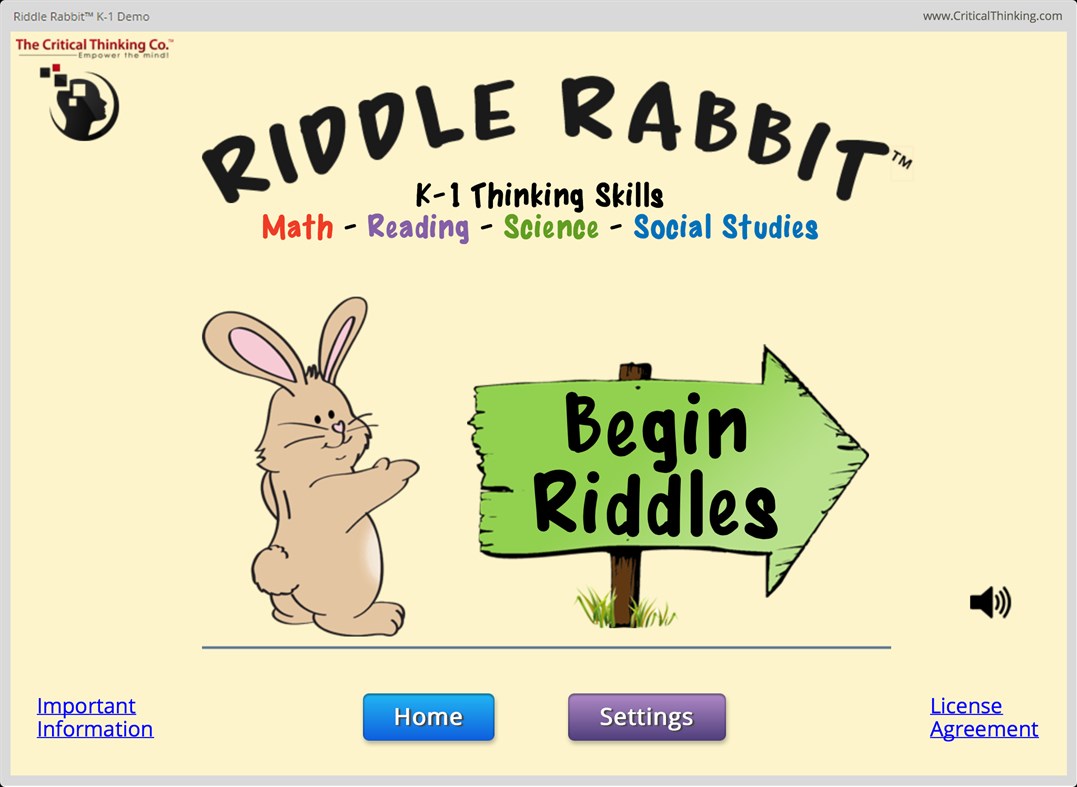 #1. Riddle Rabbit™ K-1 Demo (Windows) By: The Critical Thinking Co.