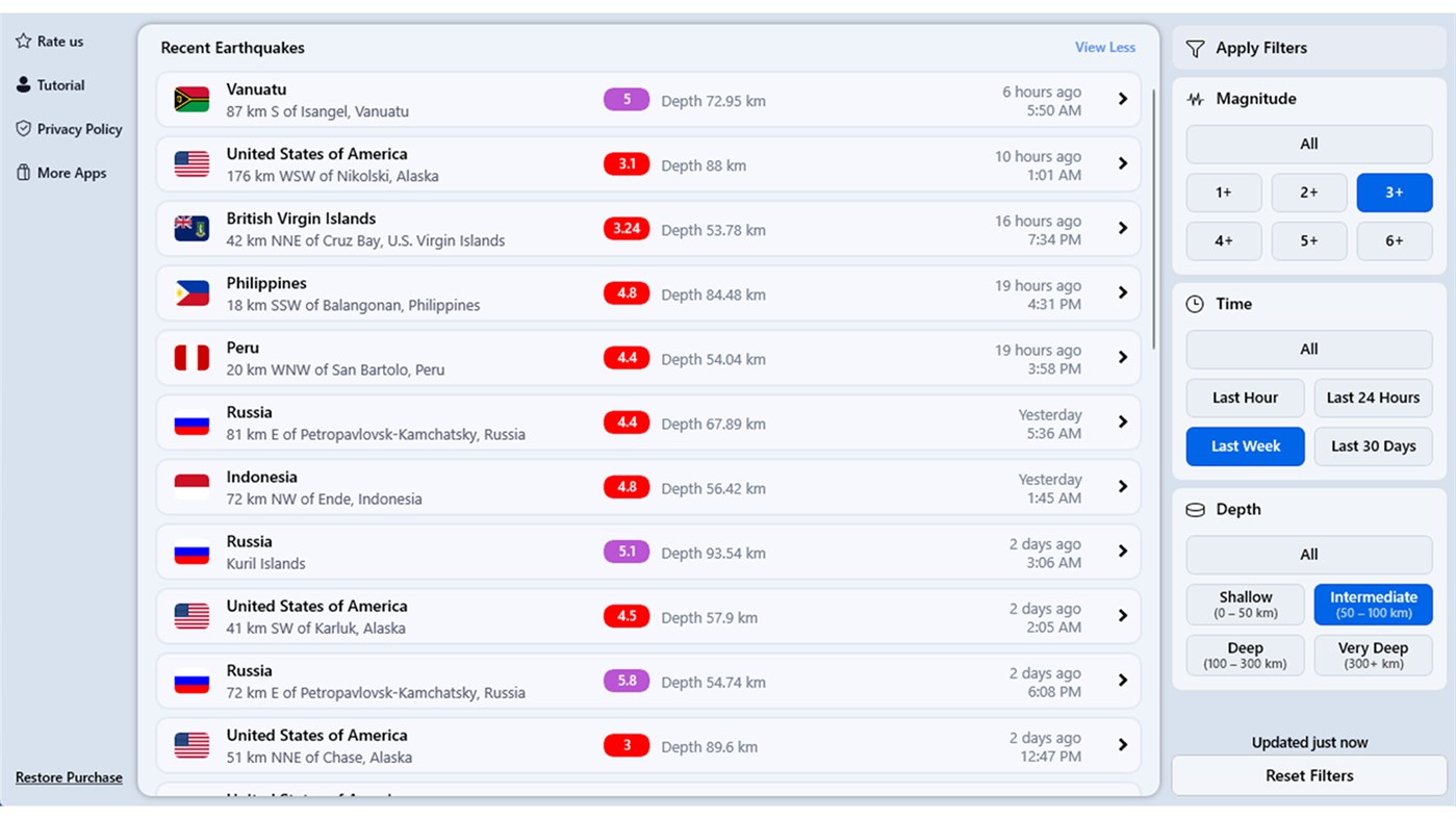#3. Earthquake Alerts - Earthquake Maps (Windows) By: AI APPS NEUROVISTA