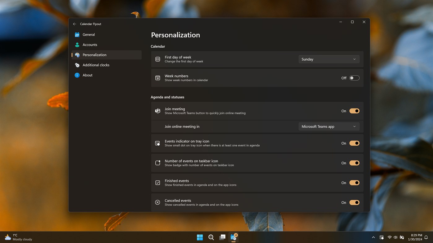 #8. Calendar Flyout (Windows) 作者: Michał Łeptuch