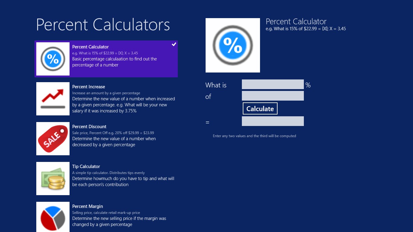 Percent Calculator for Windows 10