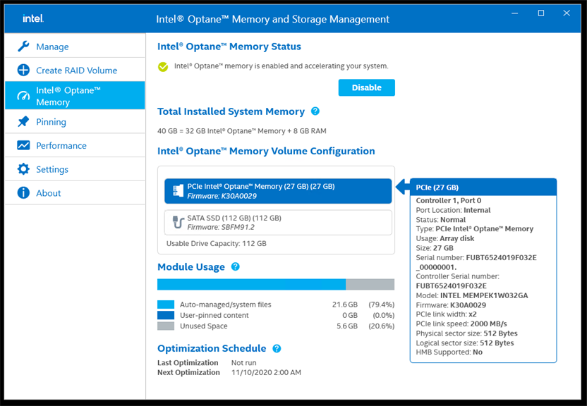 インテル® Optane™ メモリーとストレージ・マネジメント - Microsoft Apps