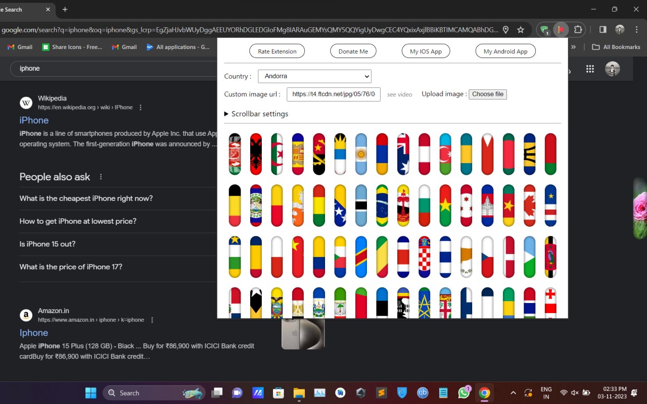 Country Flags Scrollbar