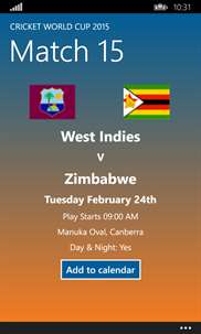 Cricket World Cup 2015 Fixtures screenshot 3