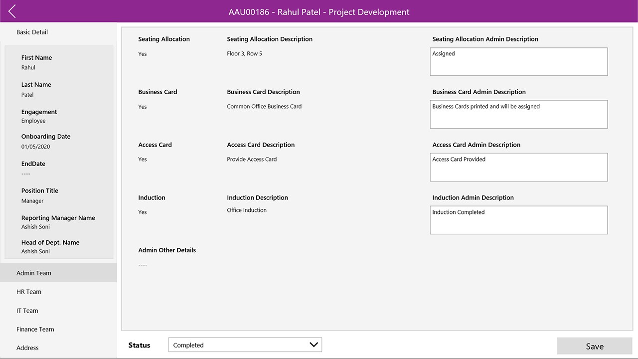 Snapshot 2 of HR Onboard Offboard App: 3-Wk Implementation