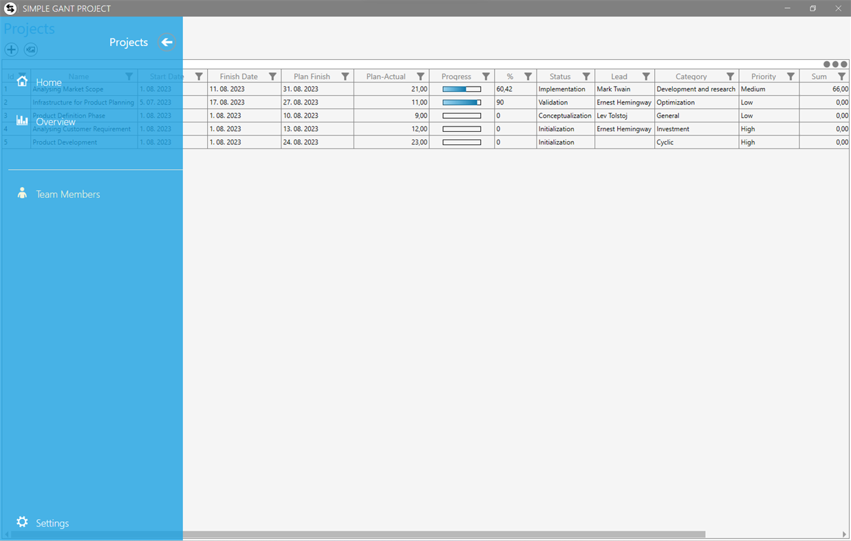 #1. Simple Gantt Project (Windows) 由: FiLiT Platform