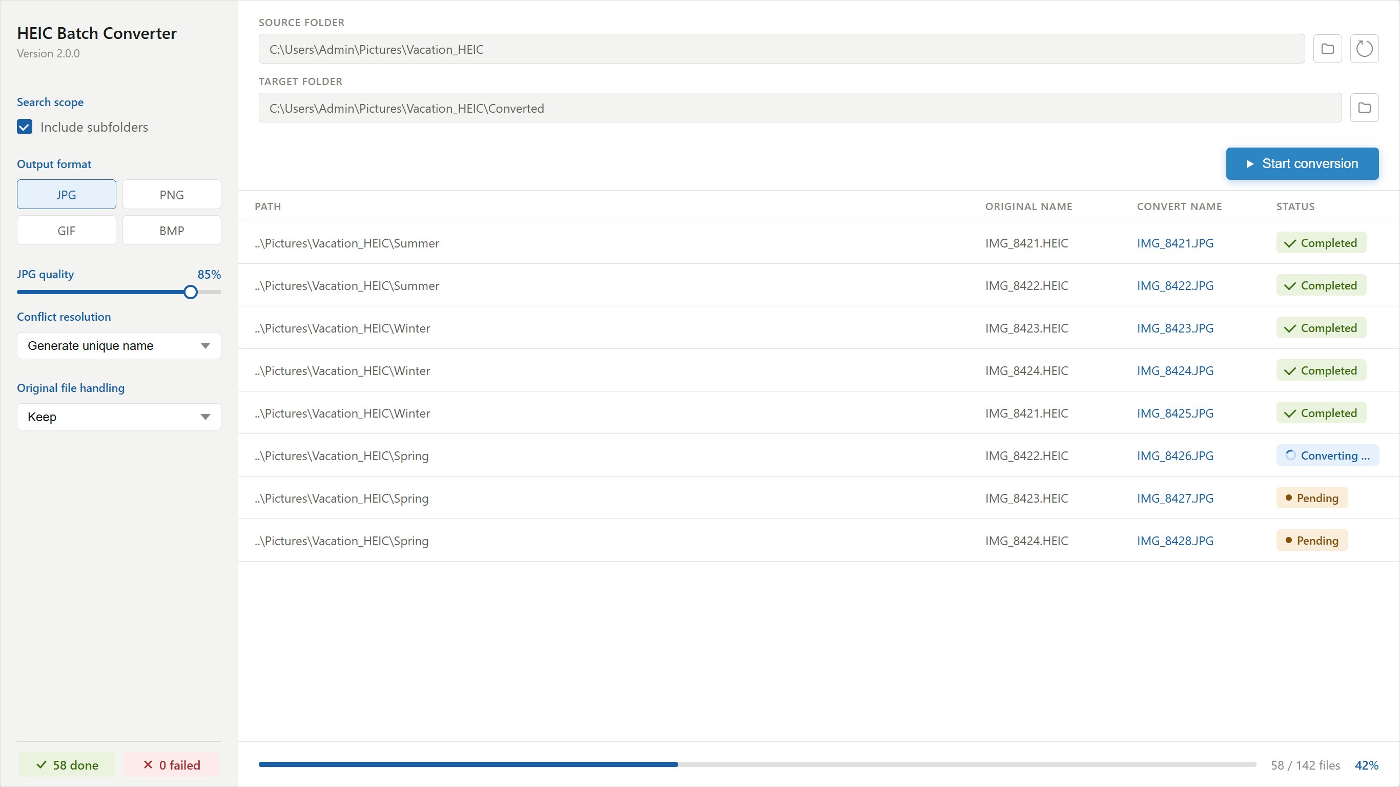 HEIC to JPG batch converter screenshot