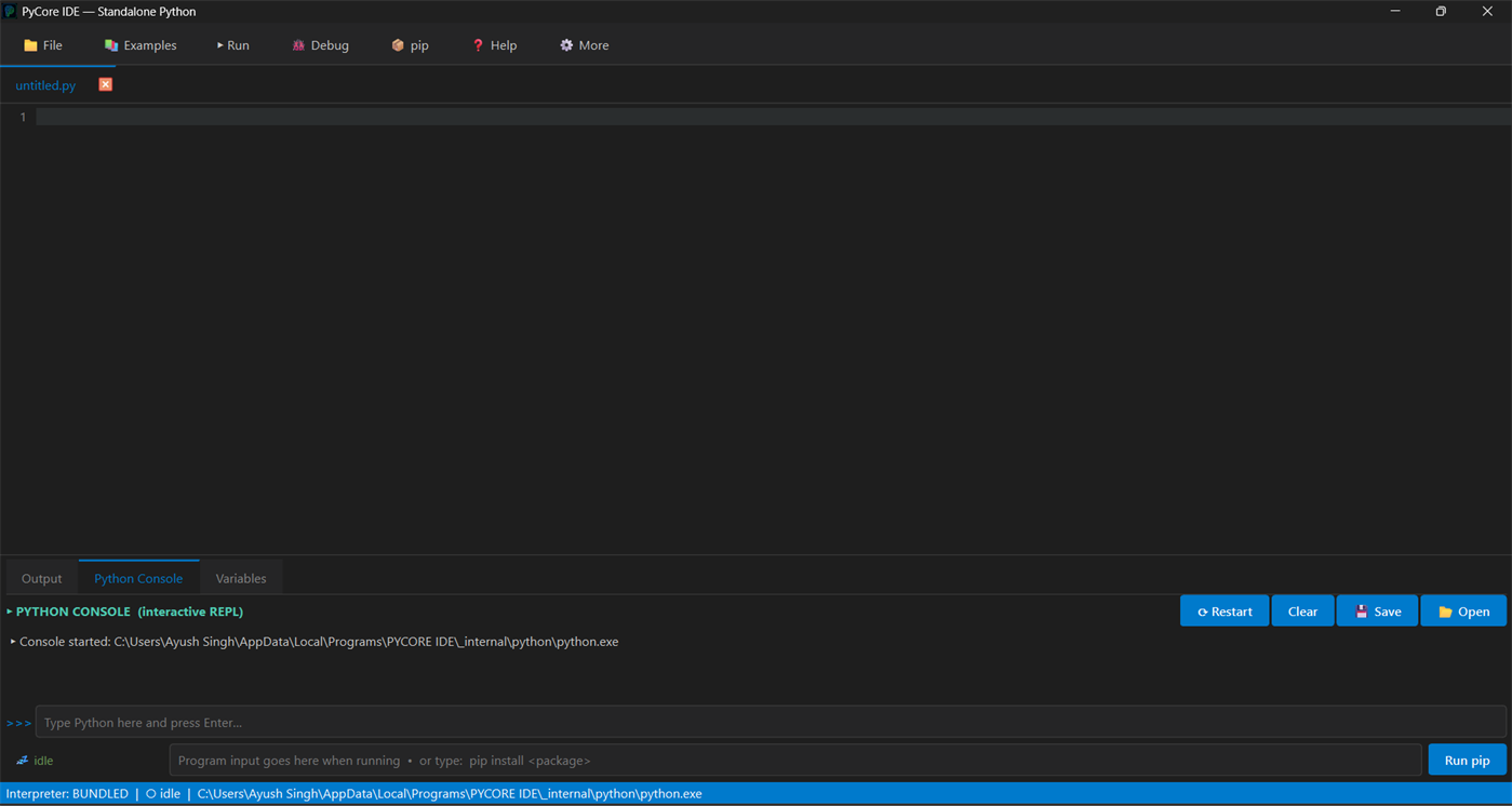 #2. PyCore IDE (Windows) Podle: aryansingh783