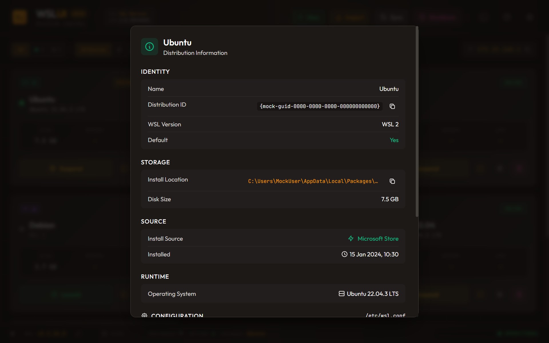 WSL UI screenshot