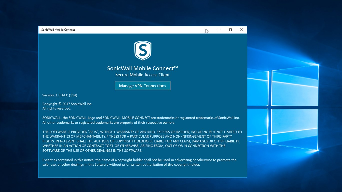 SonicWall Mobile Connect for Windows 10