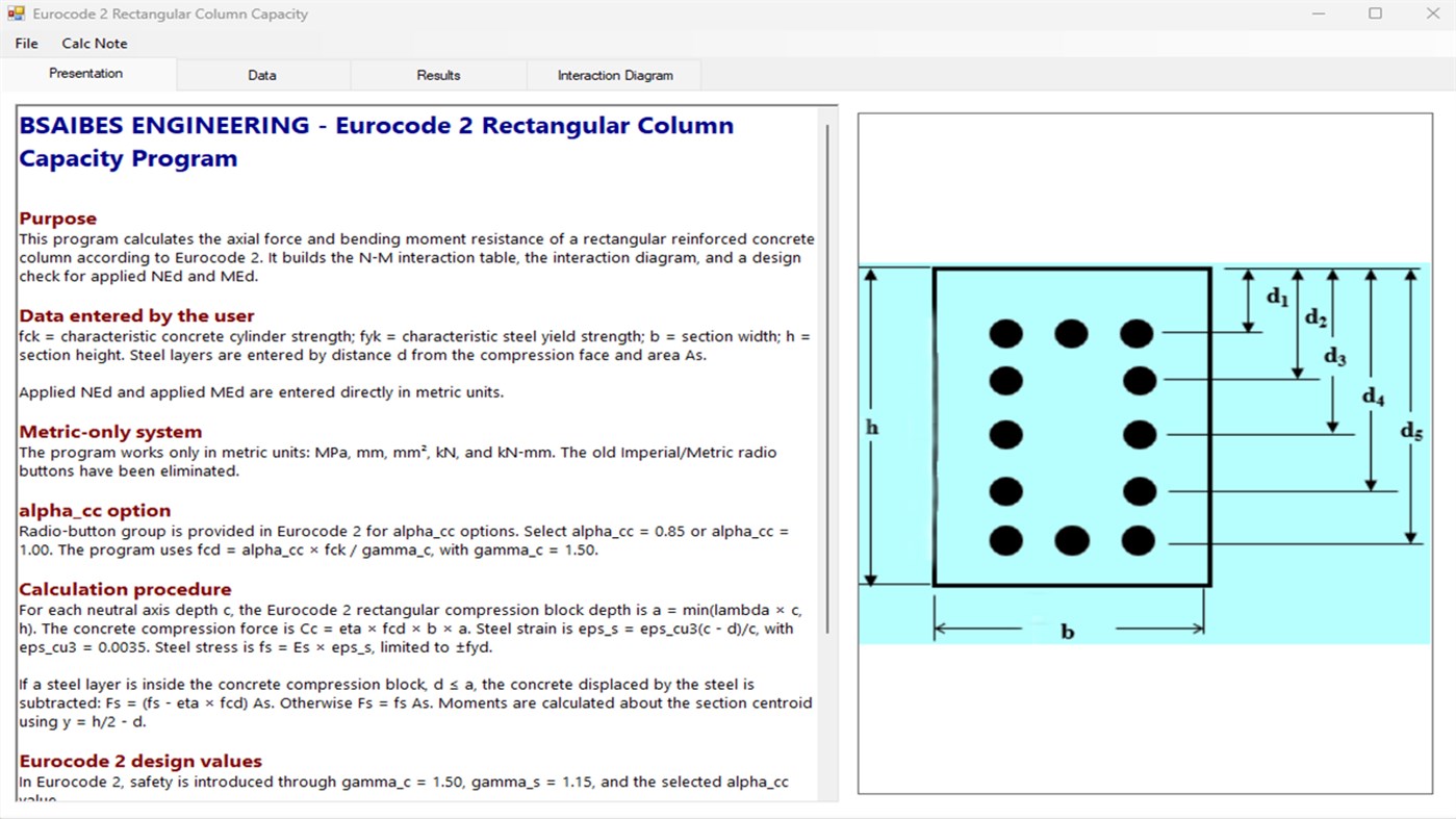#1. EUROCODE2-RECTANGULAR COLUMN CAPACITY (Windows) di: BSAIBES Engineering
