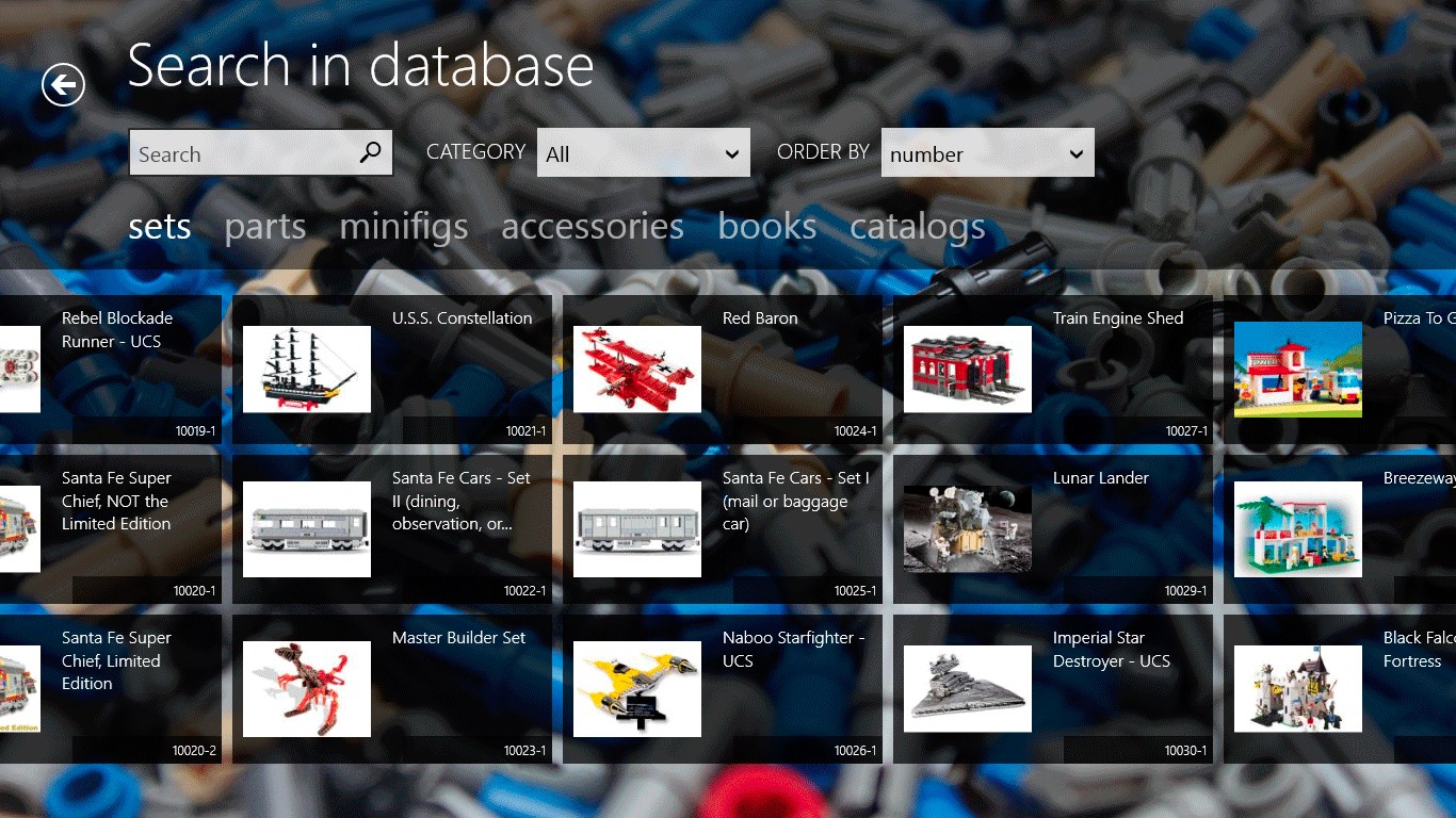 Search for anything in the most complete Lego database.