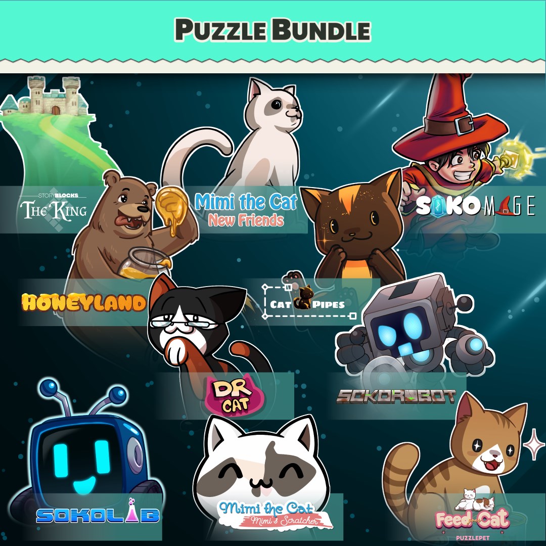 Puzzle Bundle Windows - Sokorobot, Mimi the Cat - New Friends, Mimi the Cat: Mimi's Scratcher, Storyblocks: The King