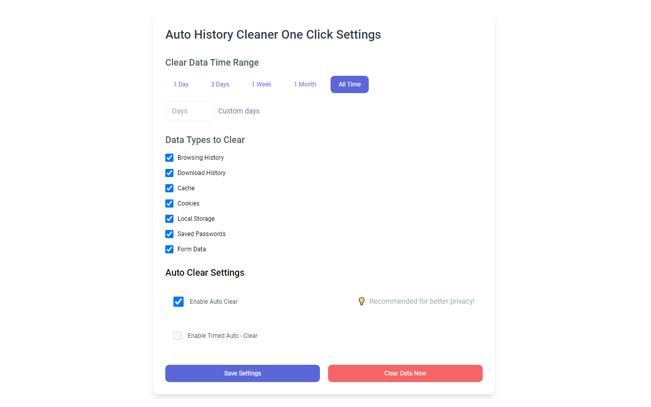 Auto History Cleaner One Click