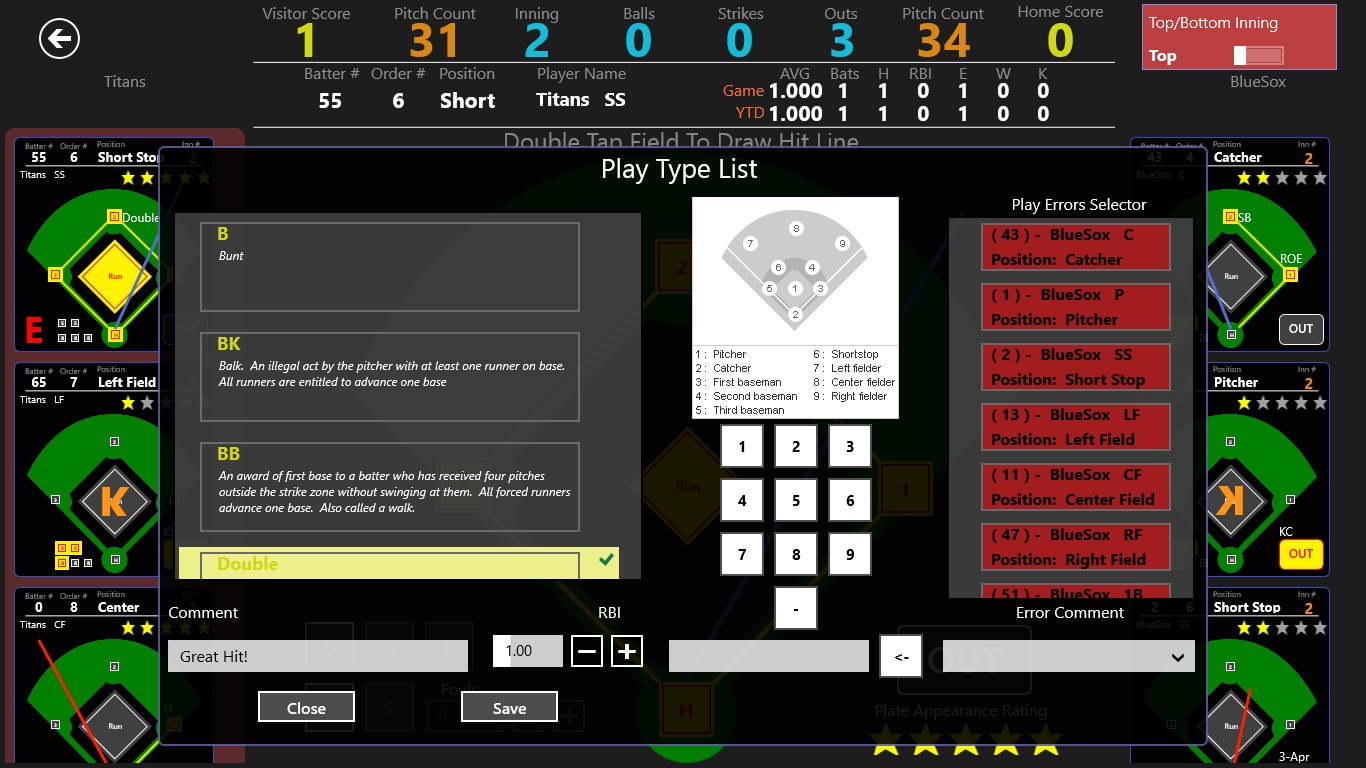 METRO Baseball Scorebook for Windows 10