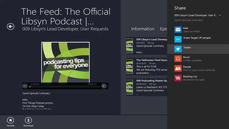 Screenshot: Episode share feature