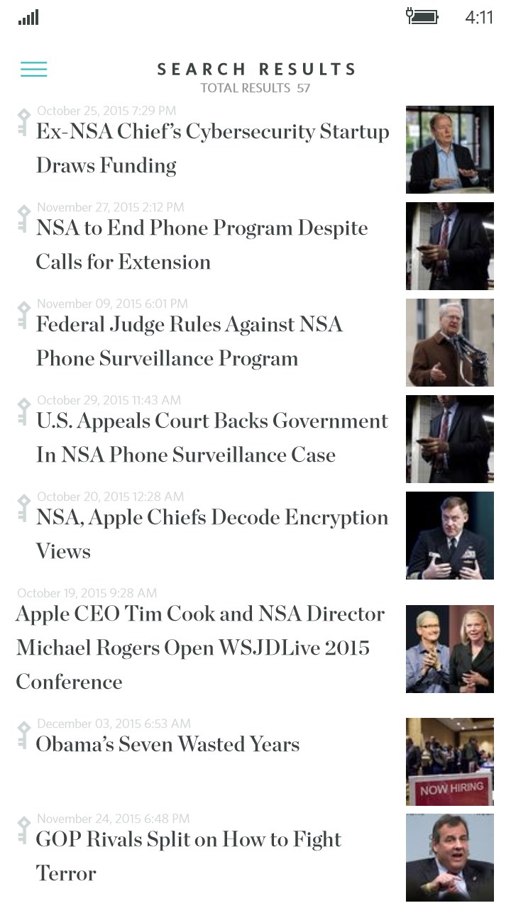 Screenshot: Ability to search for & view any WSJ article