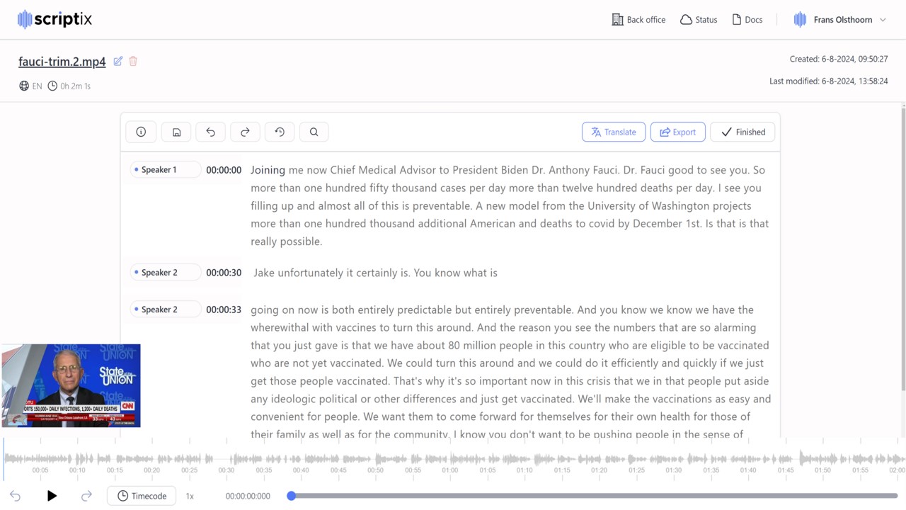 Snapshot 3 of Scriptix Accessibility Platform for automatic transcription and subtitling